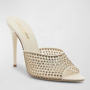 NIB $1450 Saint Laurent Gippy Crystal Mesh Stiletto Mules Size: 41.5